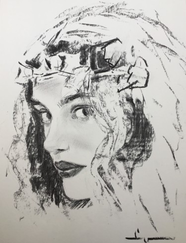 Drawing titled "A Portrait Of Dille…" by Dominique Dève, Original Artwork, Charcoal