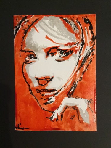 Schilderij getiteld "Encre Rouge" door Dominique Dève, Origineel Kunstwerk, Inkt