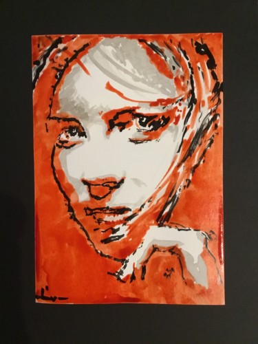 Painting titled "Encre Rouge" by Dominique Dève, Original Artwork, Ink