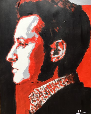 Painting titled "Profil In Red" by Dominique Dève, Original Artwork, Acrylic