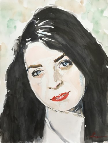 Peinture intitulée "Blue Eyes" par Dominique Dève, Œuvre d'art originale, Aquarelle