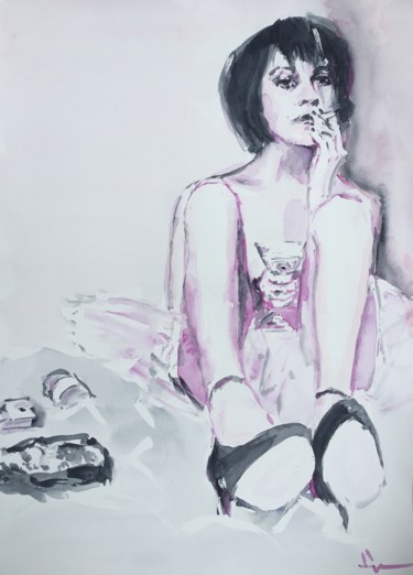 Peinture intitulée "Late Night" par Dominique Dève, Œuvre d'art originale, Aquarelle