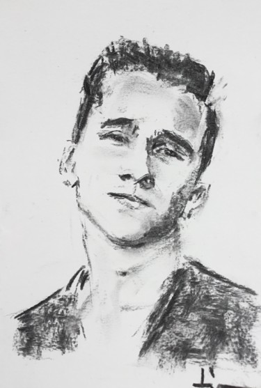 Drawing titled "Young Man" by Dominique Dève, Original Artwork, Charcoal