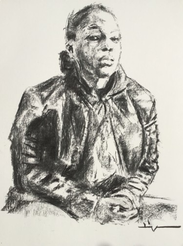 Drawing titled "Break" by Dominique Dève, Original Artwork, Charcoal