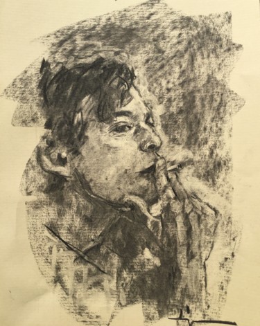 Desenho intitulada "Le Fumeur" por Dominique Dève, Obras de arte originais, Carvão