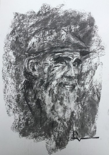 Рисунок под названием "Old Man" - Dominique Dève, Подлинное произведение искусства, Древесный уголь