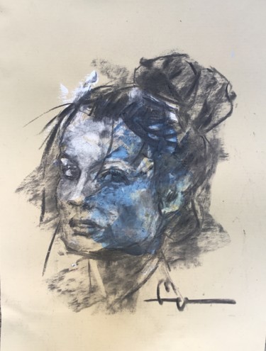 Рисунок под названием "Color Shadow 3" - Dominique Dève, Подлинное произведение искусства, Древесный уголь