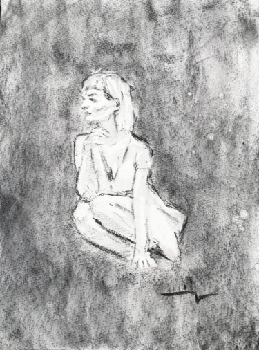 Drawing titled "In The Fields" by Dominique Dève, Original Artwork, Charcoal