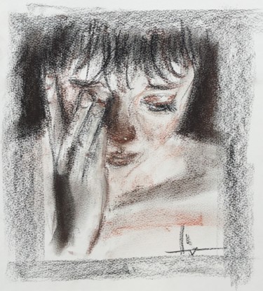 Zeichnungen mit dem Titel "Tears" von Dominique Dève, Original-Kunstwerk, Conté-Buntstifte