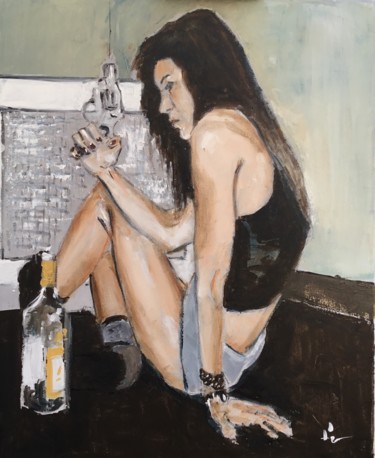 Malerei mit dem Titel "TV & Gun" von Dominique Dève, Original-Kunstwerk, Acryl