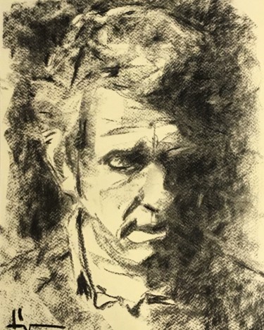 Drawing titled "Man" by Dominique Dève, Original Artwork, Charcoal