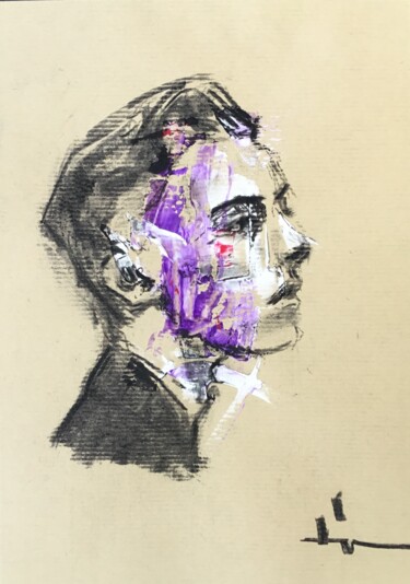 Drawing titled "Jeune Homme" by Dominique Dève, Original Artwork, Charcoal