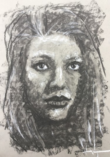 「Karina」というタイトルの描画 Dominique Dèveによって, オリジナルのアートワーク, 木炭