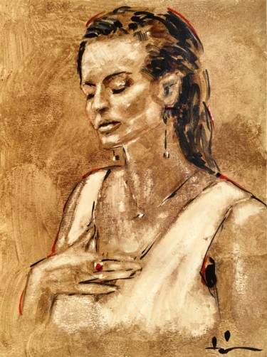 Painting titled "Le Rubis" by Dominique Dève, Original Artwork, Ink