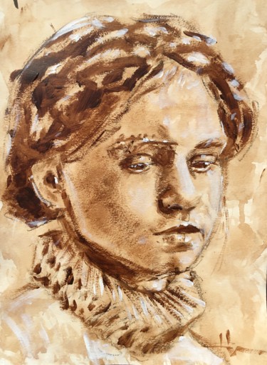 Painting titled "Portrait of a Girl" by Dominique Dève, Original Artwork, Acrylic