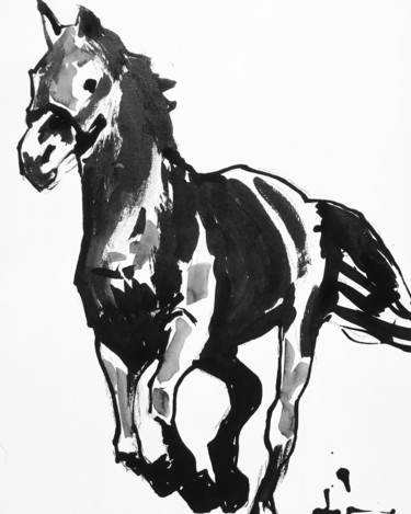 Peinture intitulée "Black Horse 1" par Dominique Dève, Œuvre d'art originale, Acrylique