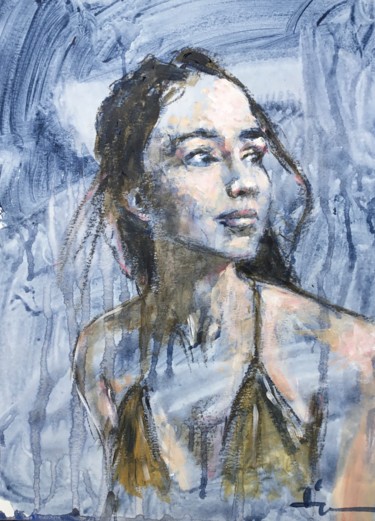 Картина под названием "Blue Mood" - Dominique Dève, Подлинное произведение искусства, Акрил