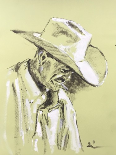 Drawing titled "The White Hat" by Dominique Dève, Original Artwork, Acrylic