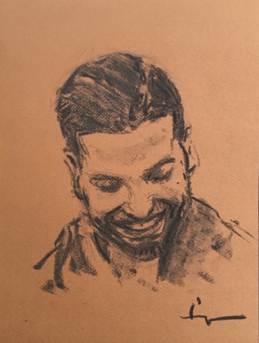 Drawing titled "Sunday Smile" by Dominique Dève, Original Artwork, Charcoal