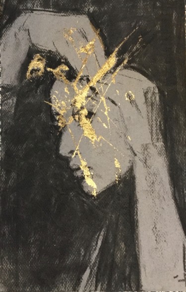 Рисунок под названием "Golden Darkness « L…" - Dominique Dève, Подлинное произведение искусства, Древесный уголь