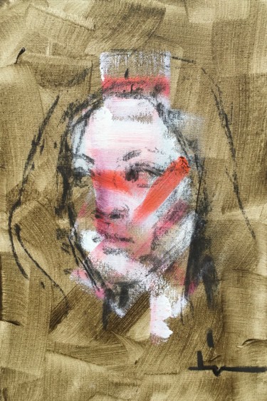 Malerei mit dem Titel "Portrait Study 3" von Dominique Dève, Original-Kunstwerk, Kohle