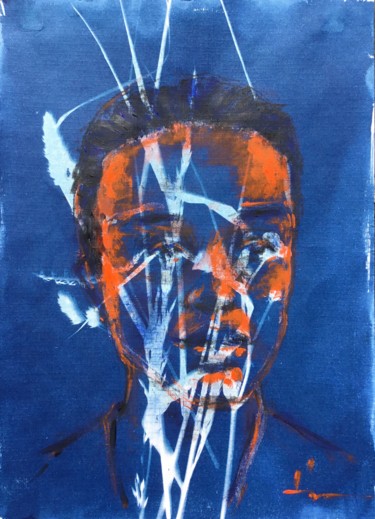 Peinture intitulée "Cyanoportrait #1" par Dominique Dève, Œuvre d'art originale, Acrylique