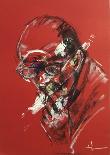Peinture intitulée "Le Vieux Fumeur" par Dominique Dève, Œuvre d'art originale, Fusain