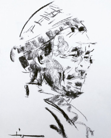Drawing titled "Tamang" by Dominique Dève, Original Artwork, Charcoal