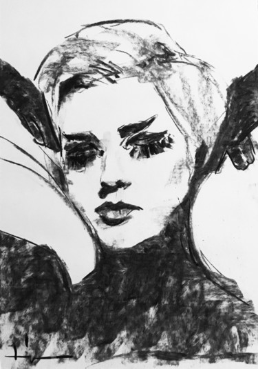 Drawing titled "Like Edie" by Dominique Dève, Original Artwork, Charcoal