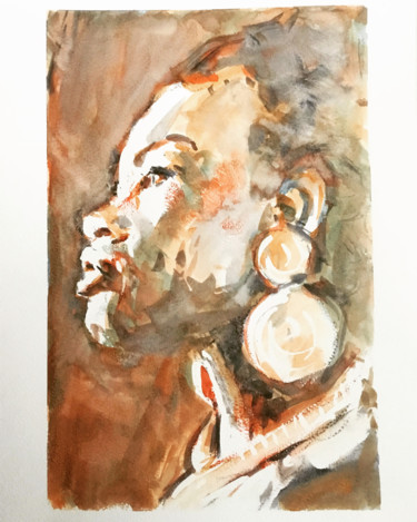 Painting titled "Princesse" by Dominique Dève, Original Artwork, Watercolor