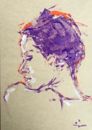Malerei mit dem Titel "Portrait sur papier…" von Dominique Dève, Original-Kunstwerk, Acryl