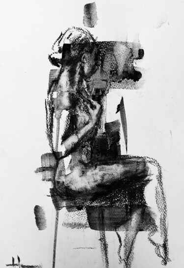 Dibujo titulada "Nu-Composition #1" por Dominique Dève, Obra de arte original, Carbón