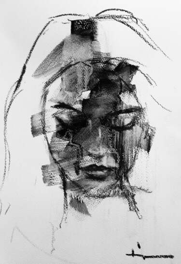 Drawing titled "Olya" by Dominique Dève, Original Artwork, Charcoal