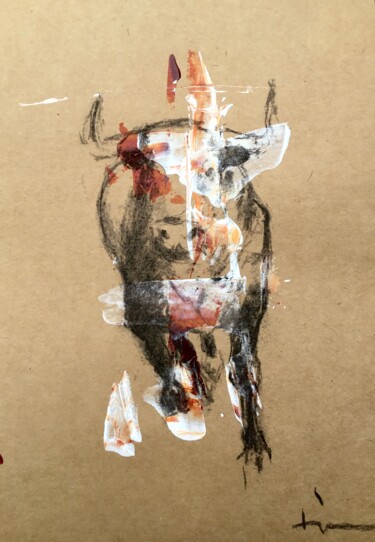 Drawing titled "Corrida" by Dominique Dève, Original Artwork, Charcoal