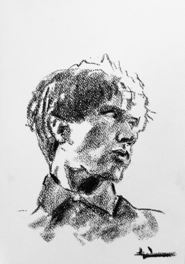 Drawing titled "Wilco" by Dominique Dève, Original Artwork, Charcoal