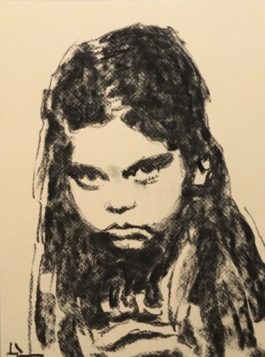 Drawing titled "Young Dark" by Dominique Dève, Original Artwork, Charcoal