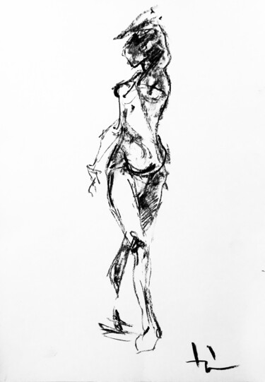 Drawing titled "Study #2" by Dominique Dève, Original Artwork, Charcoal