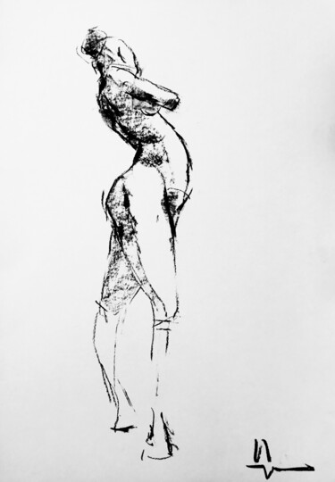 Drawing titled "Étude" by Dominique Dève, Original Artwork, Charcoal