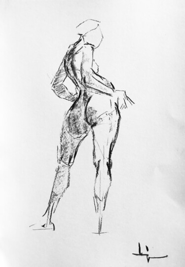 Zeichnungen mit dem Titel "Étude #5" von Dominique Dève, Original-Kunstwerk, Kohle