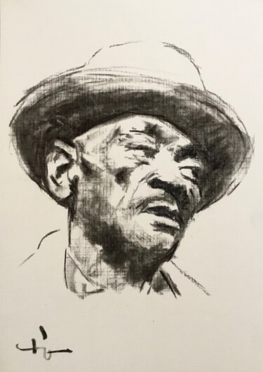 Dibujo titulada "Blues Portrait: Man…" por Dominique Dève, Obra de arte original, Carbón