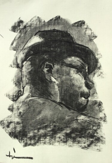 Рисунок под названием "L’écouteur" - Dominique Dève, Подлинное произведение искусства, Древесный уголь