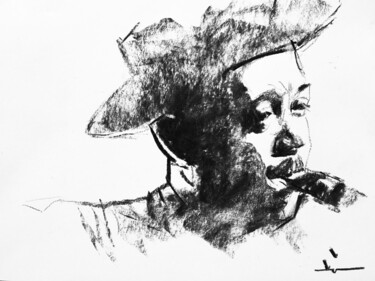 Dibujo titulada "Lester Young #1" por Dominique Dève, Obra de arte original, Carbón