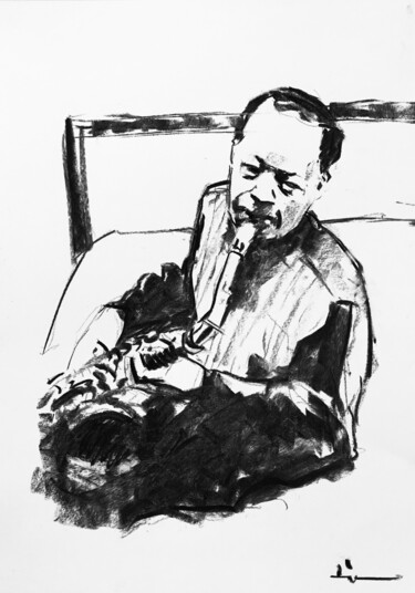 Tekening getiteld "Lester Young #2" door Dominique Dève, Origineel Kunstwerk, Houtskool