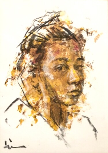 Painting titled "Kate" by Dominique Dève, Original Artwork, Charcoal