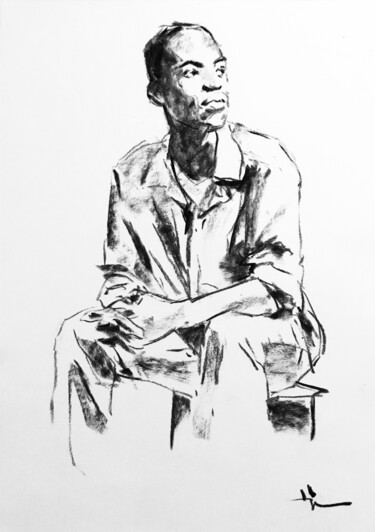 Drawing titled "Repos" by Dominique Dève, Original Artwork, Charcoal