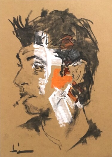 Рисунок под названием "Alberto" - Dominique Dève, Подлинное произведение искусства, Древесный уголь