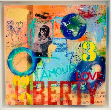Painting titled "1rst Liberty" by Dominique Doerr, Original Artwork, Spray paint Mounted on Wood Stretcher frame