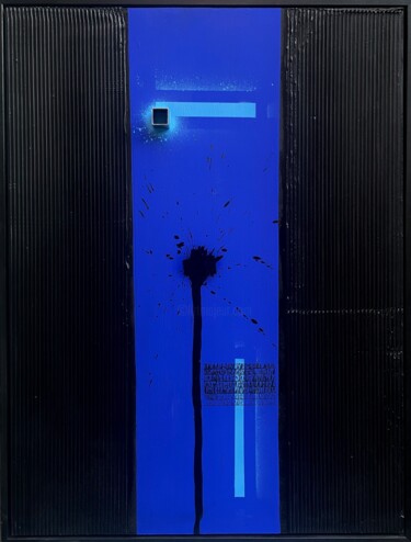 Malerei mit dem Titel "Rêves de Terre Bleue" von Dominique Doerr, Original-Kunstwerk, Sprühfarbe Auf Keilrahmen aus Holz mon…