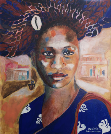 Peinture intitulée "Femme au cauri" par Dominique Drujon, Œuvre d'art originale, Acrylique Monté sur Châssis en bois