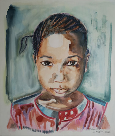 Картина под названием "Petite fille de l'é…" - Dominique Drujon, Подлинное произведение искусства, Акварель Установлен на Де…
